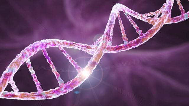 Illustration eines DNA-Doppelstrangs mit Mutation eines Gens.